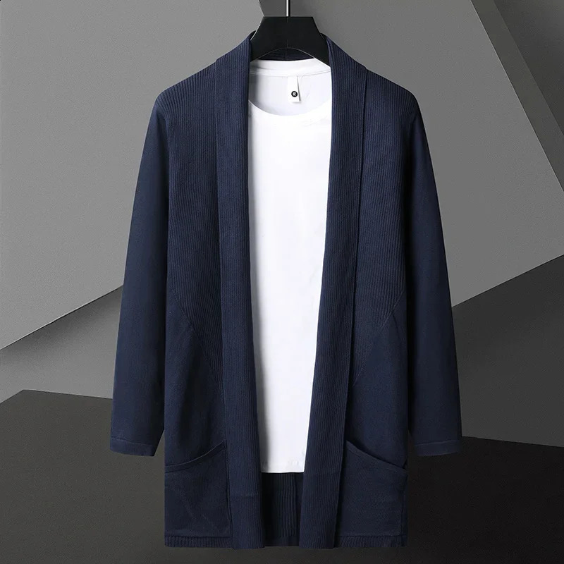 Autumn Korean Fashion Mens Sweater Thick Velvet Mens Open Knitted Sweater Striped Jacket Mens S-5XL 240824
