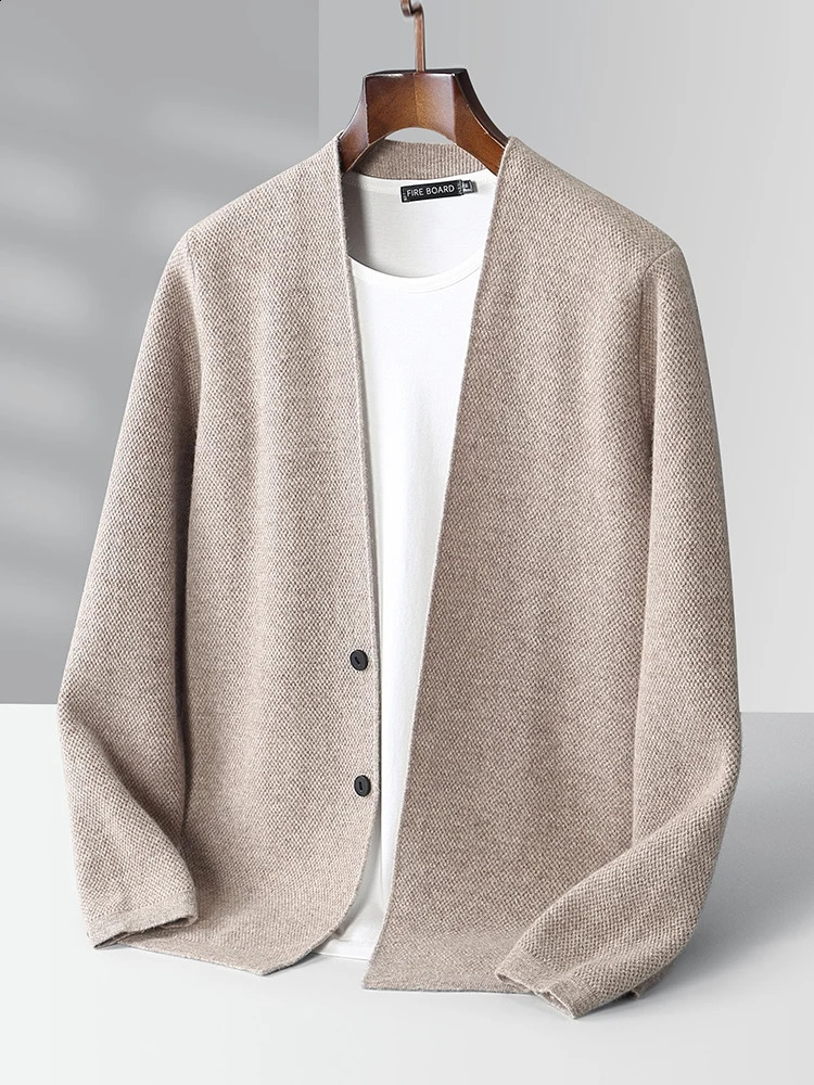 CHICUU Autumn Winter Men Cashmere Sweater Coat Basic Vneck Cardigan 100 Merino Wool Knitwear Smart Casual Jacket Korean Tops 240824