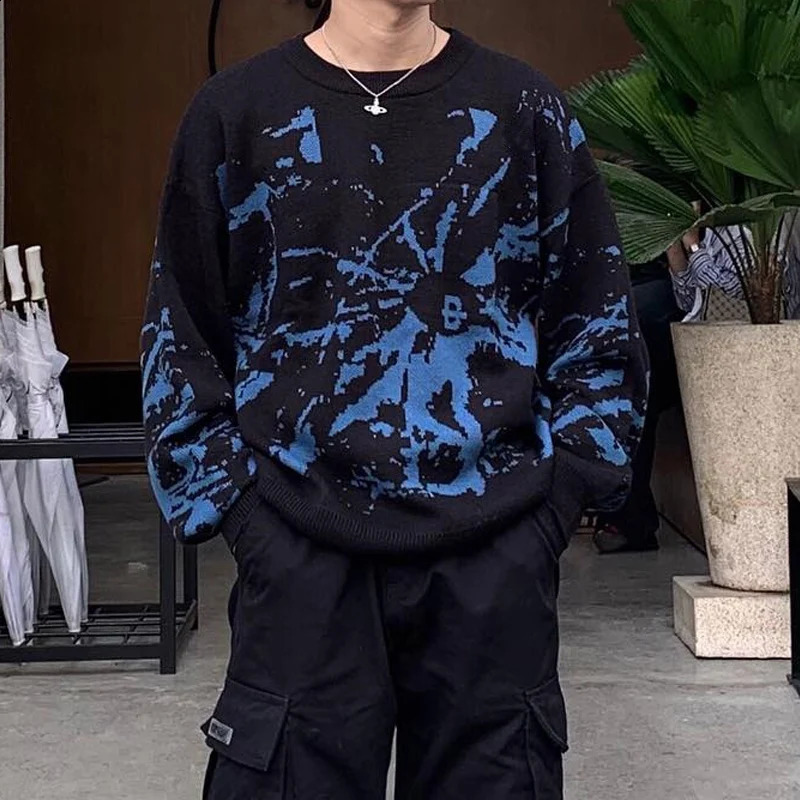 Mens Punk Knitted Sweater Autumn and Winter Loose Retro Casual Niche Zipper Y2K Hip Hop Rock Gothic Street Fashion Clothing 240824