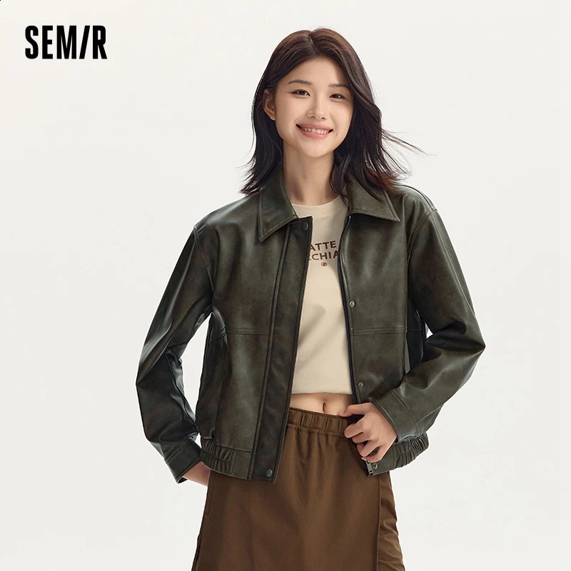 Half coat womens loose collar cool style street autumn retro texture cool PU leather jacket 240824