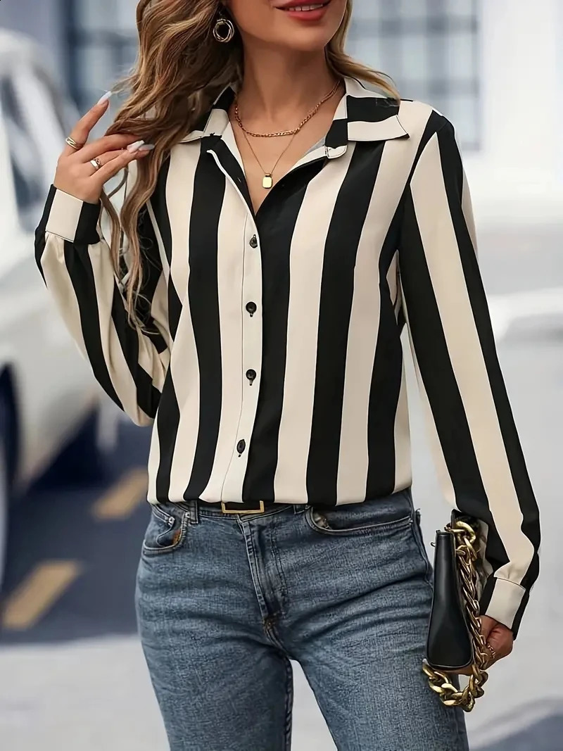 Chemises et chemises pour femmes à la mode élégantes chemises imprimées à rayures 2024 printemps / été plus taille de vêtements pour femmes