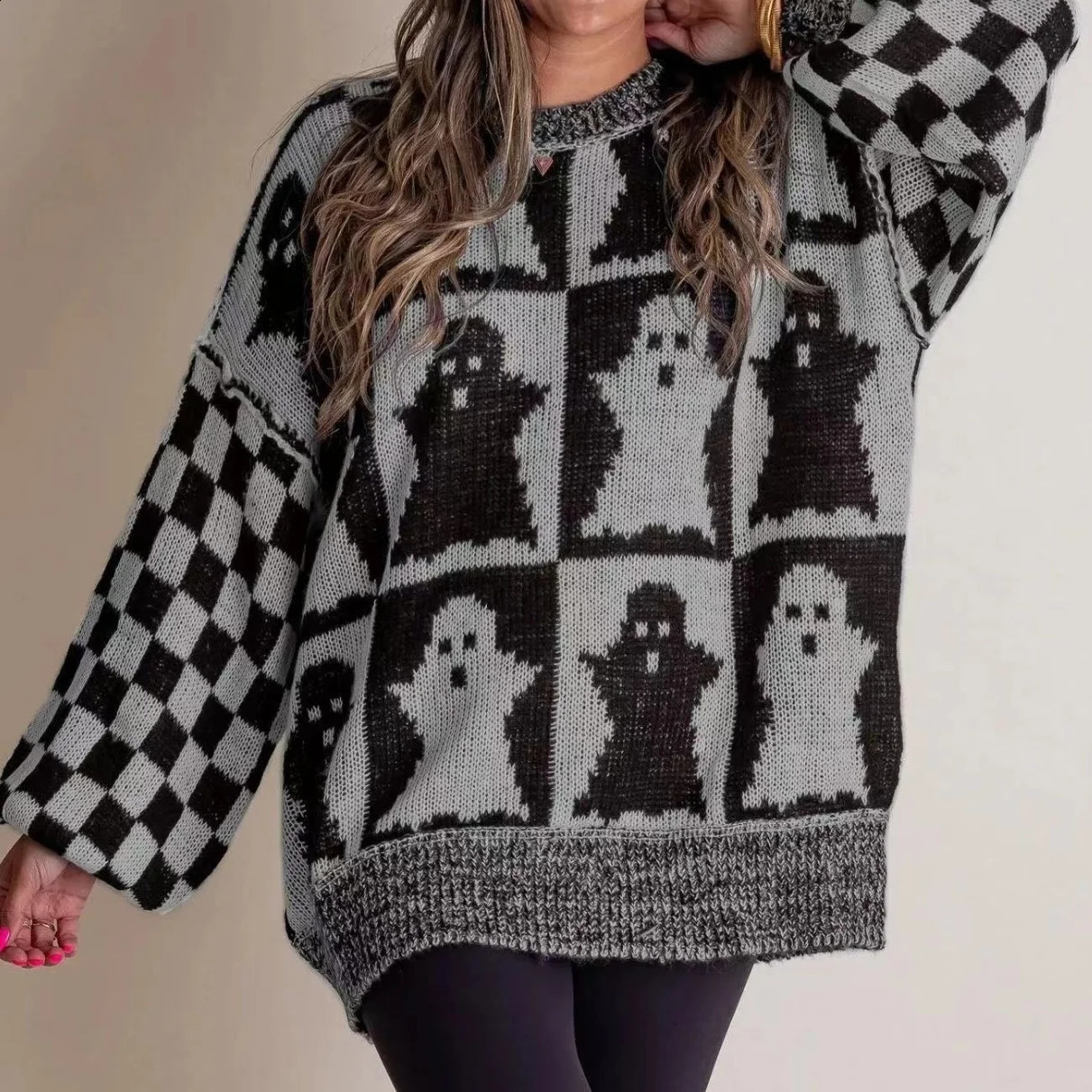 Halloween Ghost Knitted Sweater Autumn Streetwear Harajuku Pumpkin Hoodie Winter Warm Loose Fashion Casual Pullovers 240824