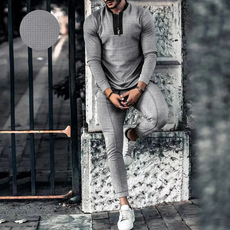 2024 sports suit mens fashion casual half zipper top personalized trousers 240601Z