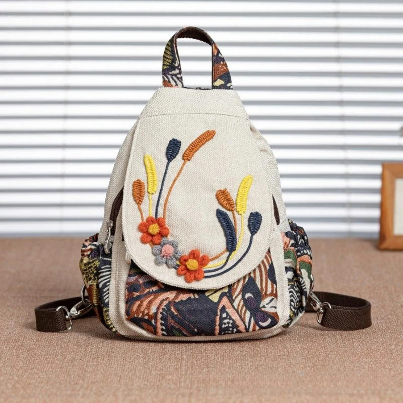 Retro n Canvas Backpack Women Large Capacity Ethnic Handmade Cotton Linen Knapsack Female Travel Shoulder Bag 2024 240824Z