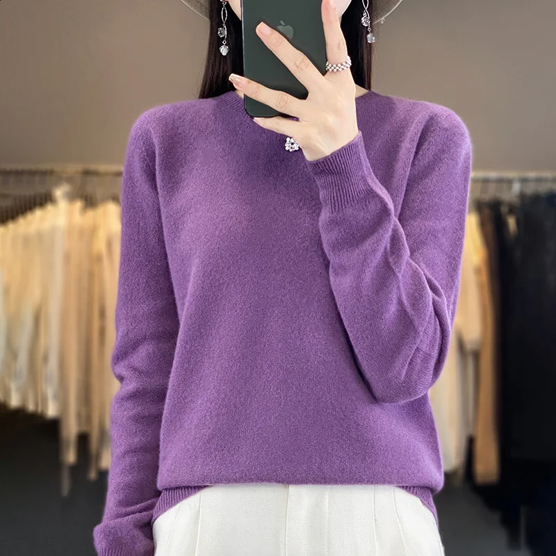 100 Pure Wool Cashmere Sweater Womens ONeck Pullover Knitted Casual Winter LongSleeved Warm HighGrade Jumper 240824