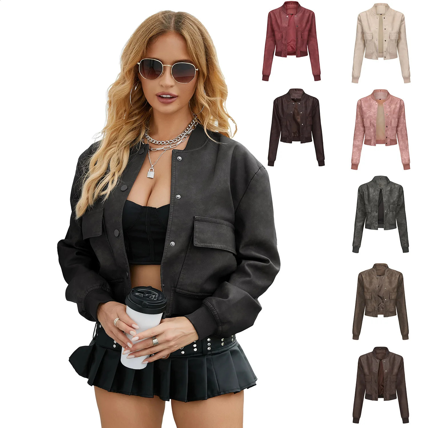 Spring and autumn womens loose cardigan wool sweater womens sweater jacket lace shrink leather jacket womens single breasted jacket 240824