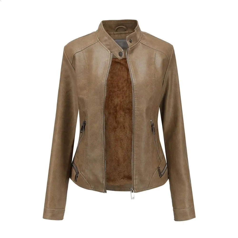 Lavage d'hiver avec veste en cuir en velours pour femmes veste rétro sableuse à manches longues veste en cuir à manches