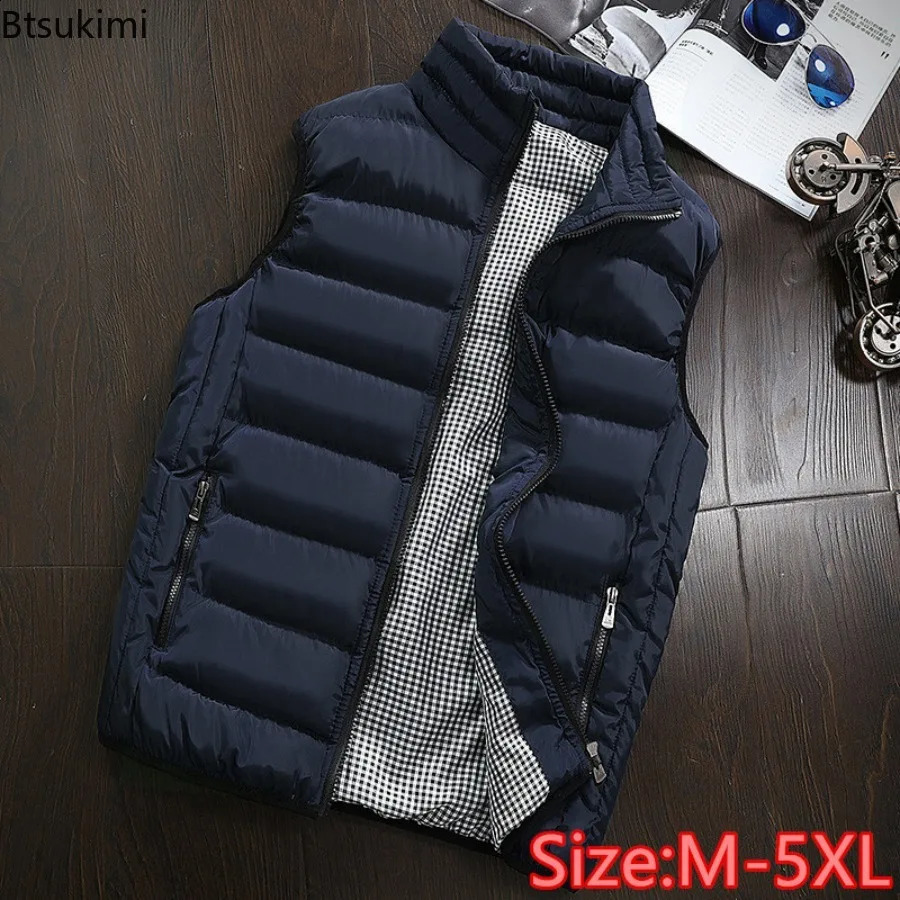 Fashion Mens Casual Sleeveless Vest Jacket Autumn Winter Warm Stand Collar Vest Coats Men Thicked Windproof Waistcoat M-5XL 240824