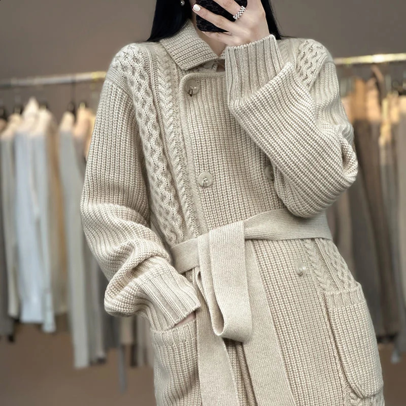 Medium Length Sweater Cardigan Jacket Womens Korean Versatile Temperament Casual Lazy Style Thick Foreign Outerwear Knit 240824