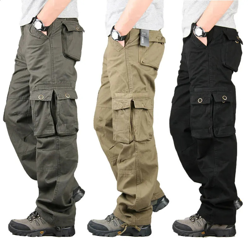 Spring Autumn Cargo Pants Men Multi Pocket Straight Mens Military Trousers Casual Baggy Pants Men Big Size Tactical Pants Men 240824