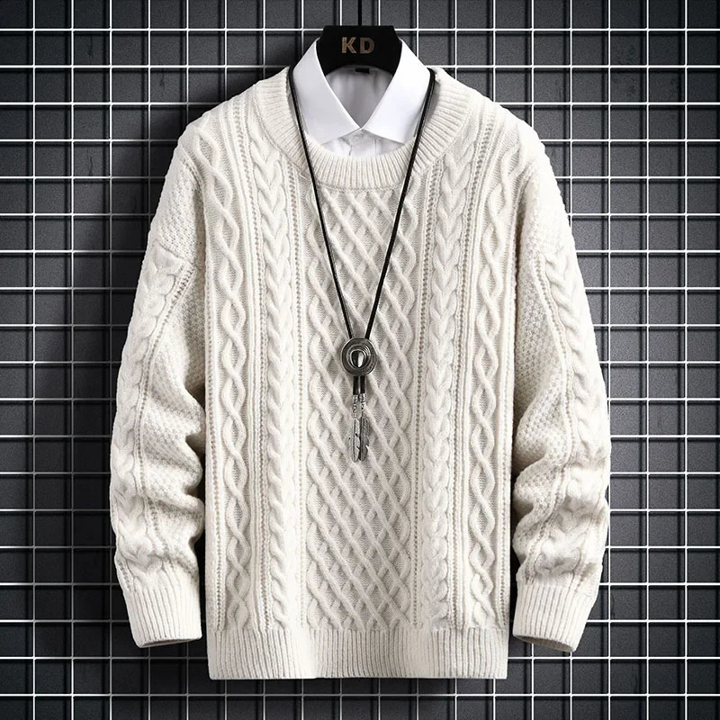 Autumn and Winter Mens Sweater Retro O-neck Solid Color Mens Knitted Pulled Sweater Loose Harajuku Mens Retro Knitted Pulled Sweater 240824