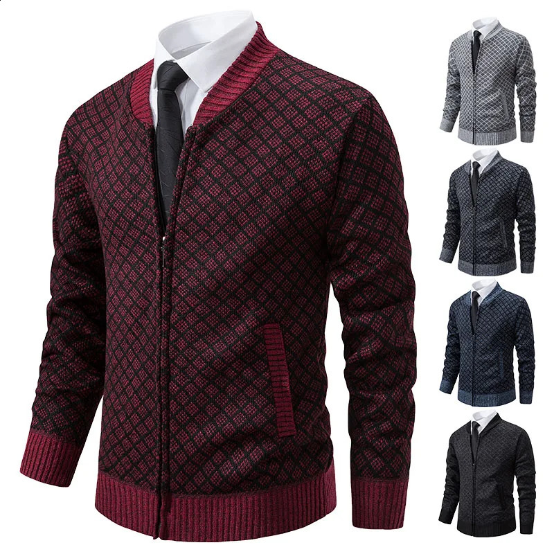 Pull d'hiver Men Cardigan Baseball collier décontracté sport de veste à glissière