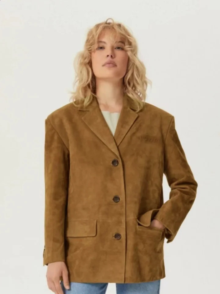 Suede Blazer Womens Single Breasted Casual Fashion Fit Female Clothing in Coats for Women 240824