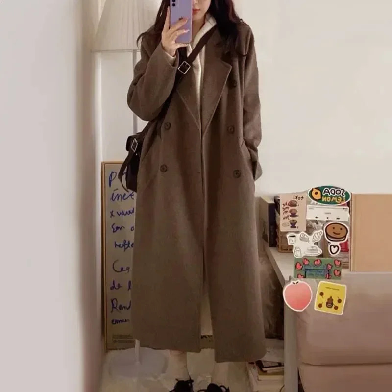 Automne Winter Femmes épaisses Longues couches Doublebreassées vestes élégantes Streetwear Couleur solide Femme Vintage Extérieur 240824
