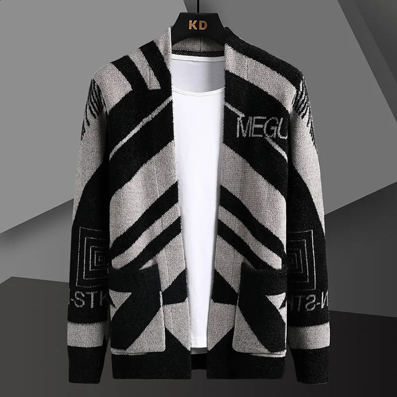 2024 Spring Autumn Male Korean Fashion Print Cardigan Sweater Homme Simple Allmatch Knitted Coat Mens Outwear Top Hombre 240824