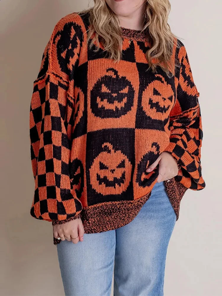 Halloween Knitted Sweater 2024 Autumn Gothic Pumpkin Print Streetwear Harajuku Winter Warm Loose Fashion Casual Pullovers 240824