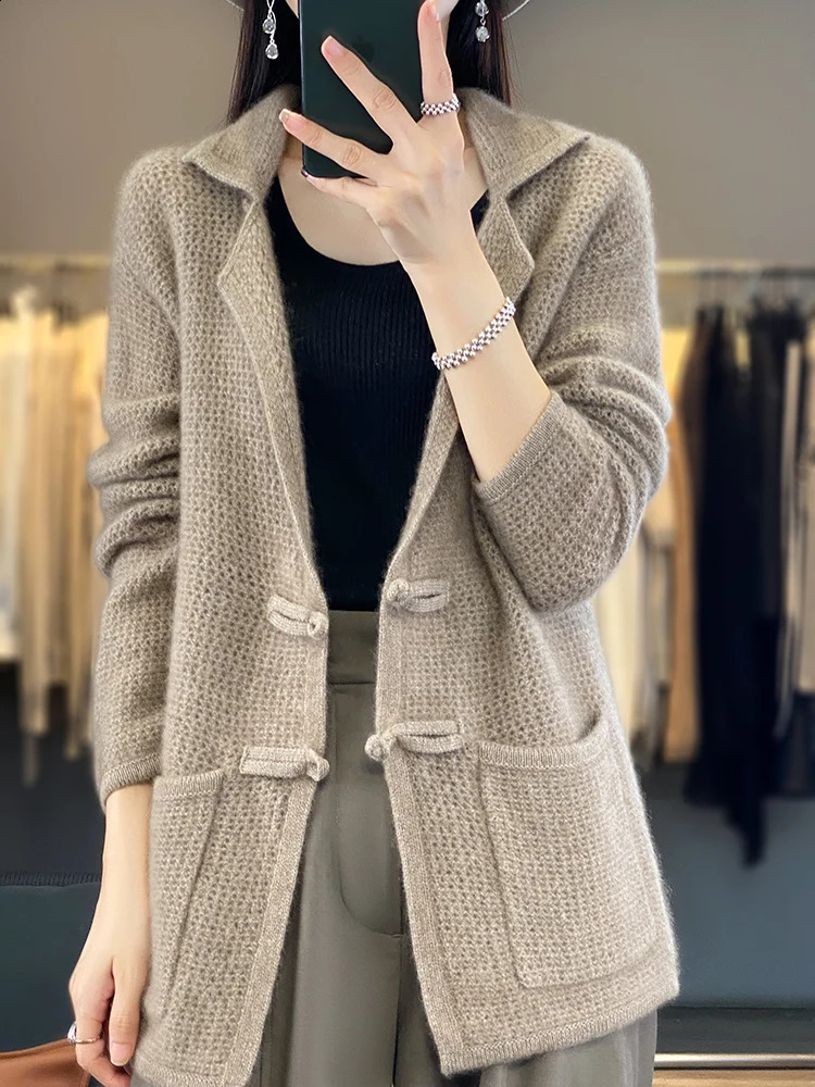 Femmes décontractées en vrac Cardigan 100 Pull en laine mérinos épais tricots en cachemire chaud et coréen de style coréen printemps automne tops