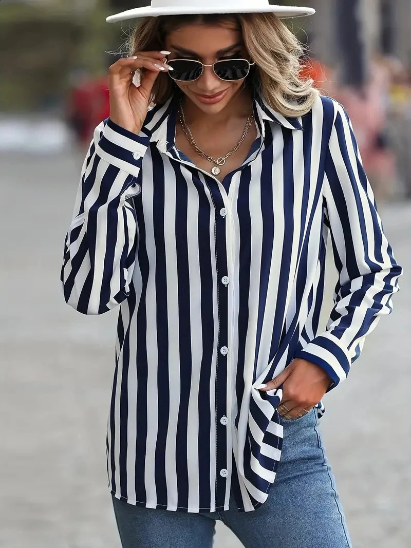Chemises et chemises pour femmes à la mode, chemises imprimées à rayures élégantes 2024 printemps / été plus taille de vêtements pour femmes
