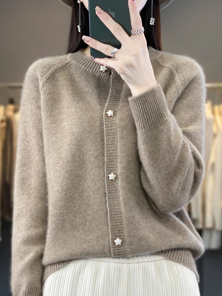 Spring Women Cardigans 100 Merino Wool Sweater ONeck Raglan Sleeve Thick Sloid Cashmere Knitted Coat Korean Fashion Tops 240824