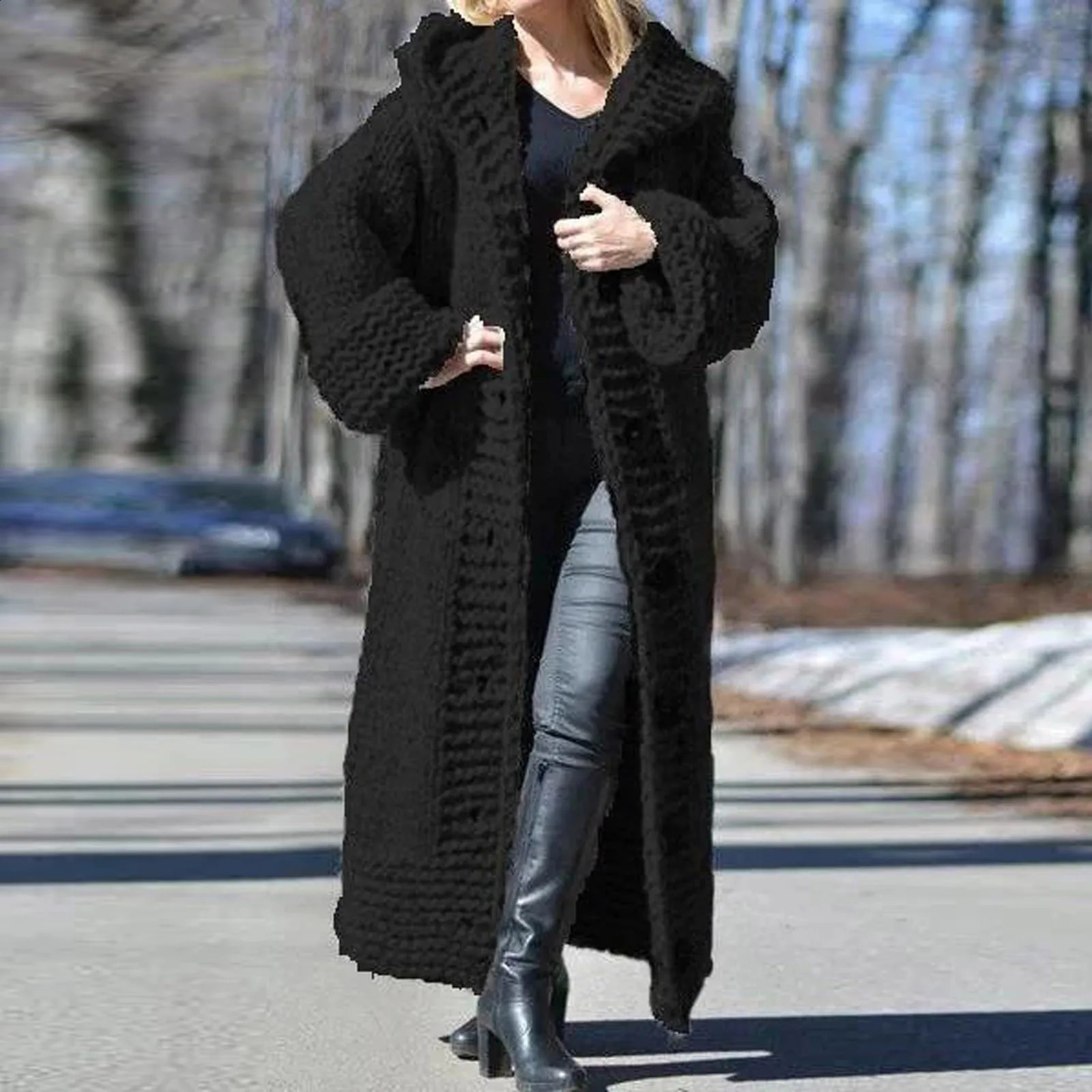 Long Cardigan Poufteur Poudlate Pulllateur Tricot noir à manches surdimensionnées Top coréen Tops de mode