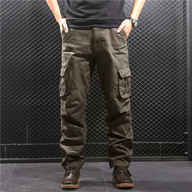 Pantalon de cargaison de printemps surnommée Multi poches décontractées pantalons tactiques militaires pantalons lâches mâles pantalons longs plu