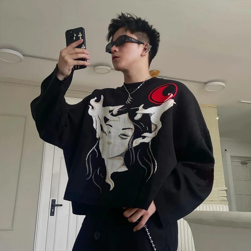 Winter warm sweater Harajuku Pullover mens long sleeved knitted streetwear punk cool skydiving womens Y2K retro top emo 240824