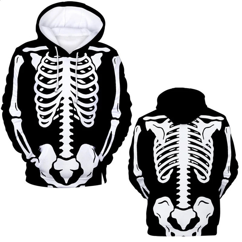 Halloween horror skeleton hooded sweatshirt 3D printed mens casual streetwear hooded sweatshirt zipper hooded sweatshirt clothing 240826