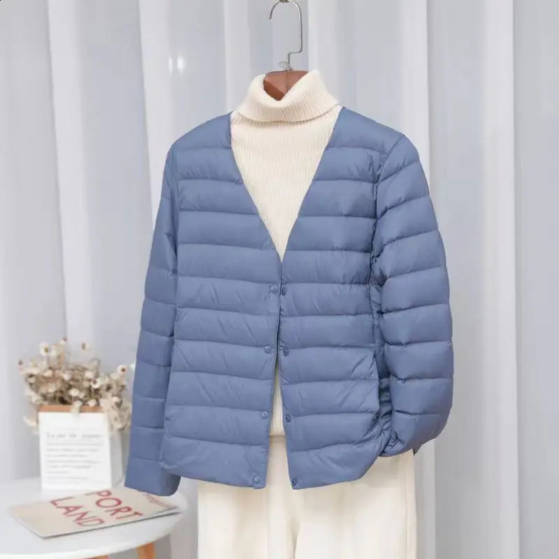 Winter Women Ultra Light Short Coat Thin Puffer Jacket Candy Color Collarless Duck Down Coat Female Portable Windproof Parkas 240824