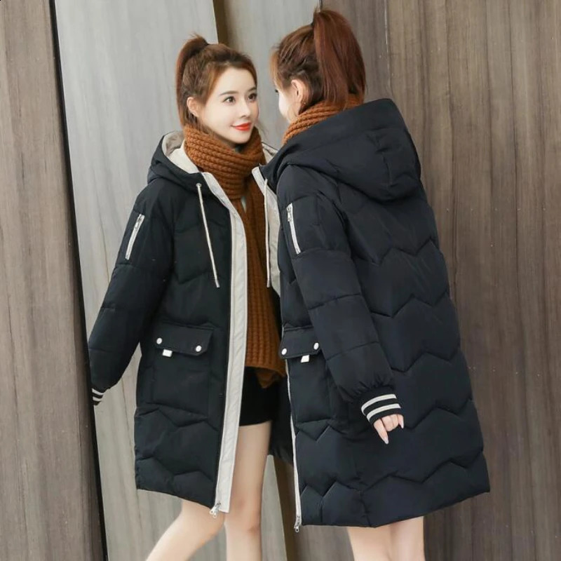2023 Autumn Winter Women Jacket Coats Long Parkas Thick Warm Jackets Windproof Casual Coat Female Down Cotton Hooded Overcoat 240824