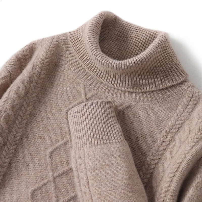 WOTEEWS S-XXXL casual loose mens high neck sweater solid color knitted long sleeved pure wool mens pullover sweater 2024 240824