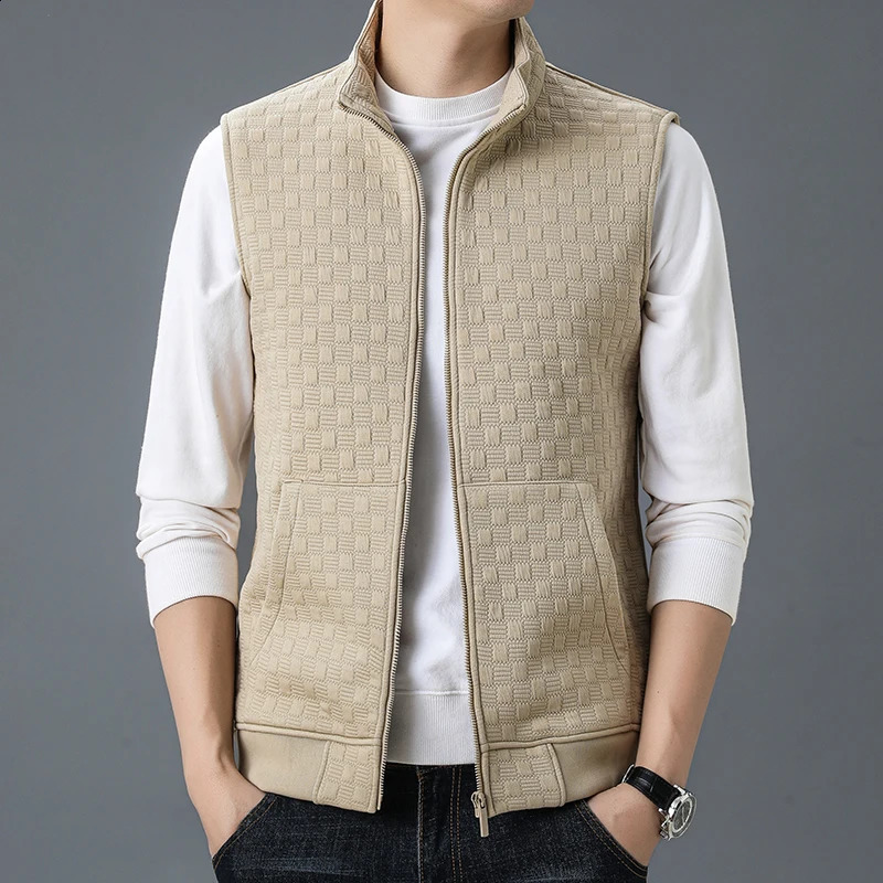 Mens Vest Autumn Winter Plus Velvet Knitted Casual Cots Fashion Trend Versatile High Quality Business Jacket Streetwear 240826
