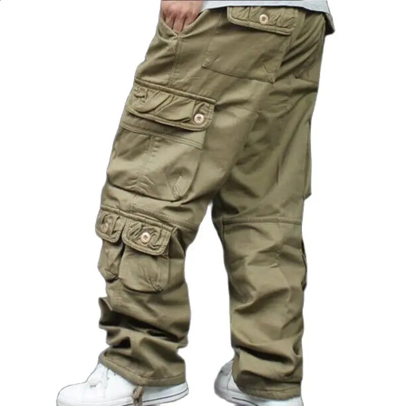 Mens Long Trousers Autumn Winter Warm Fleece Thickened Overalls Hip Hop Men Baggy Casual Cargo Pants Warmth 240824