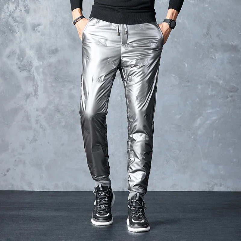 Winter Warm Thickened White Duck Pants MenS Korean Youth Outdoor Bright Face Wind Proof And Waterproof Down Trousers 240824