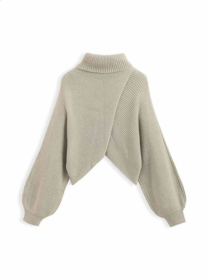 Garbglory automne / hiver haut collier de veste courte irrégulière Top tricoté pour les femmes Couleur solide Pull polyvalent pour les femmes 240