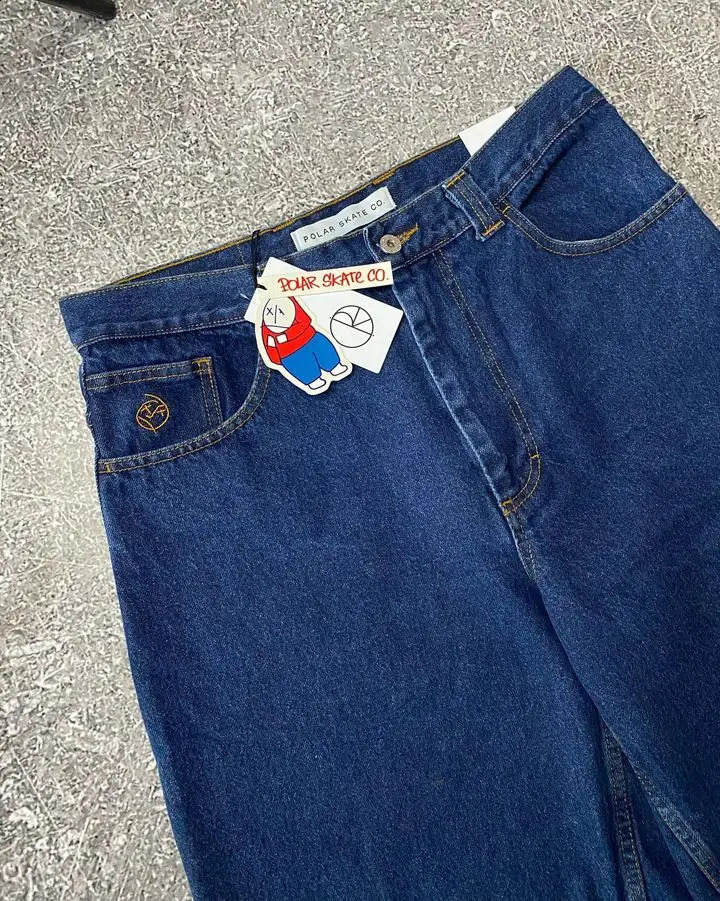Streetwear Polar Big Boy Shorts Y2K Mens Hip Hop Gothic Cartoon Embroidery Oversized Retro Blue Baggy Denim Gym 240824