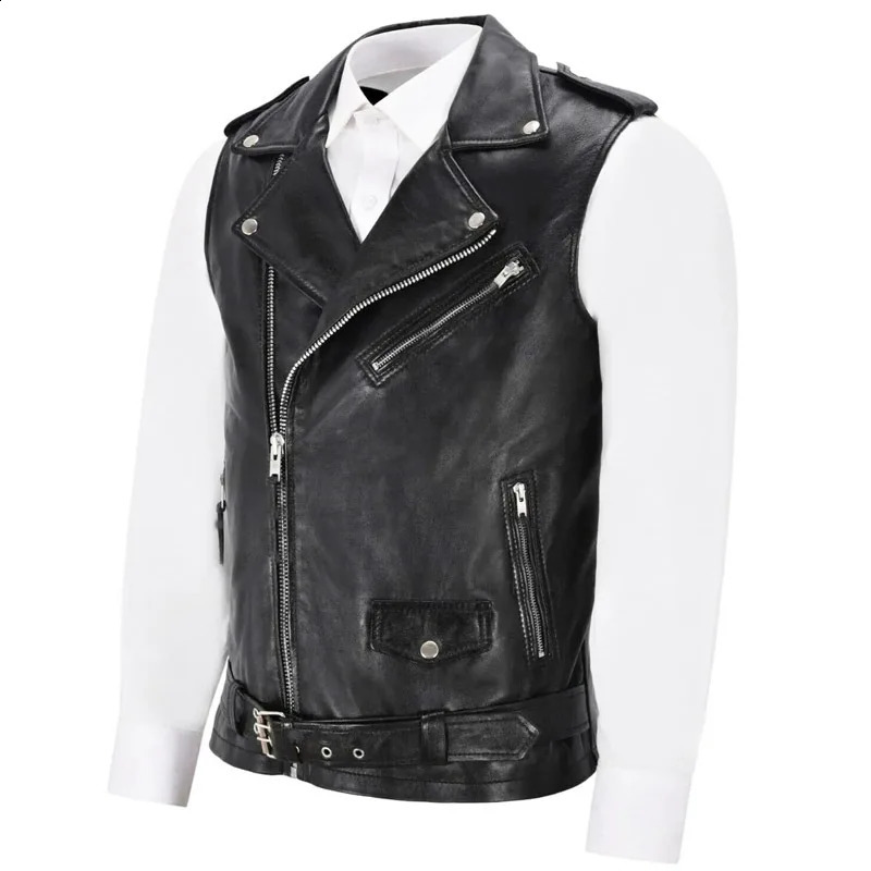 Veillets de moto de moto de moto de la mode pour hommes avec veste sans manches en cuir en cuir en cuir en cuir avec mâle 240826