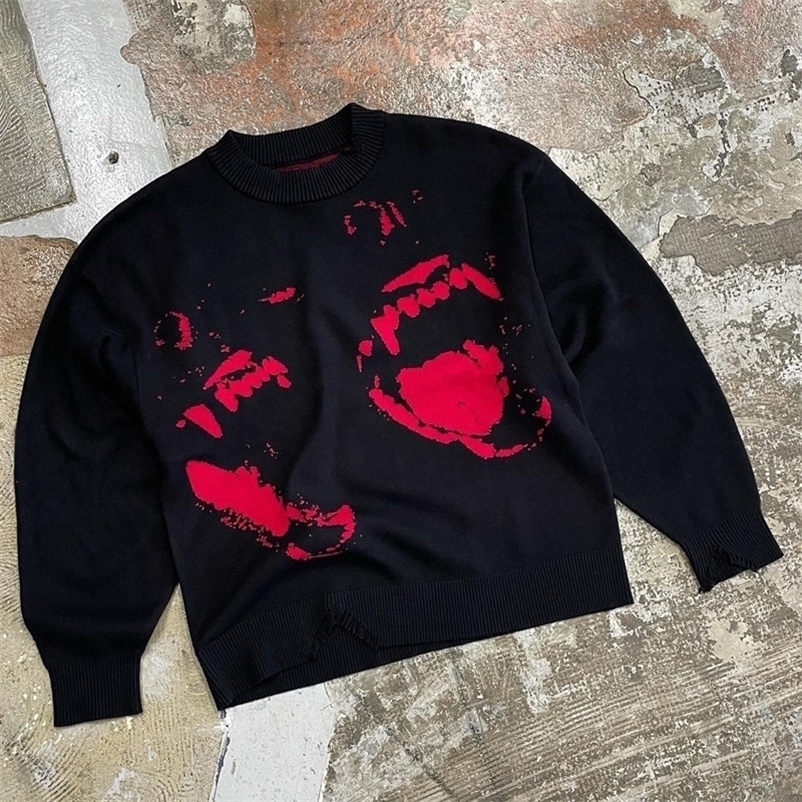 Mens retro Knitwear Y2K star graphic sweater winter Harajuku oversized pull-out sweater unisex youth fashion clothing 240824