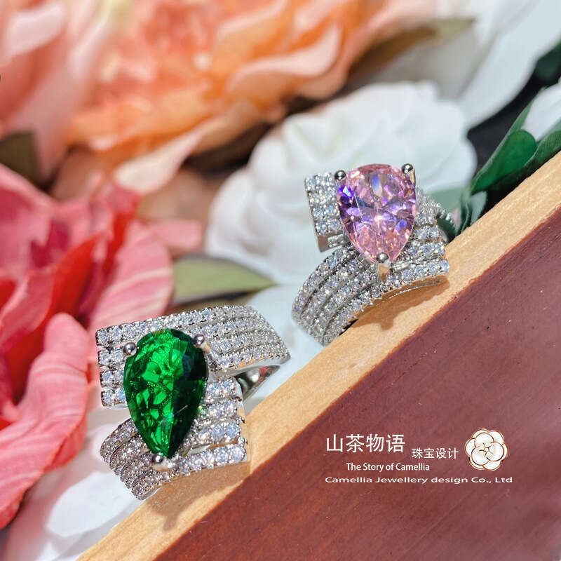 2024 INS Sale Top 925 Sterling Silver Green Pink Diamond Luxury Big Wedding Band Rings Luxury Rings Set for Bridal Women Engagement Finger Party