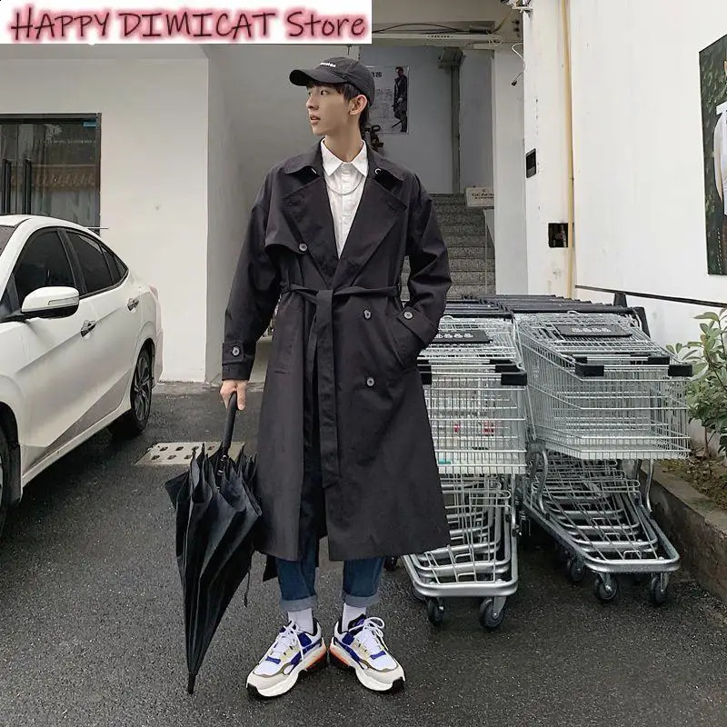Mens Mid Length Over Knee Coat Windbreaker Couple Elegant Cloak Korean Trend Kpop Handsome Autumn Winter 240826