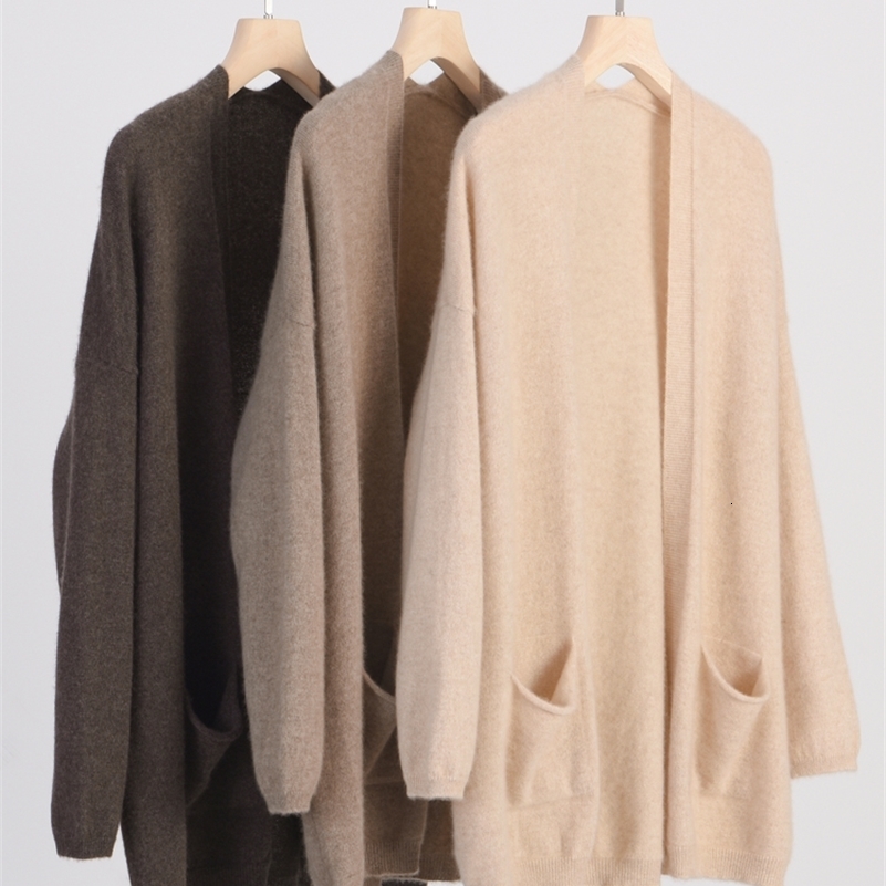 Autumn Winter Womens Casual Grace Cardigan Sweater 100 Merino Wool Solid Pocket Cashmere Knitwear Jumpers Korean Fashion 2023 y240824