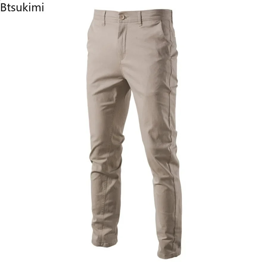 Mens Casual Cotton Pants Stretch Trousers Male Solid Slim Fit Straight Long Pants Fashion Classic Business Pants for Men 240824