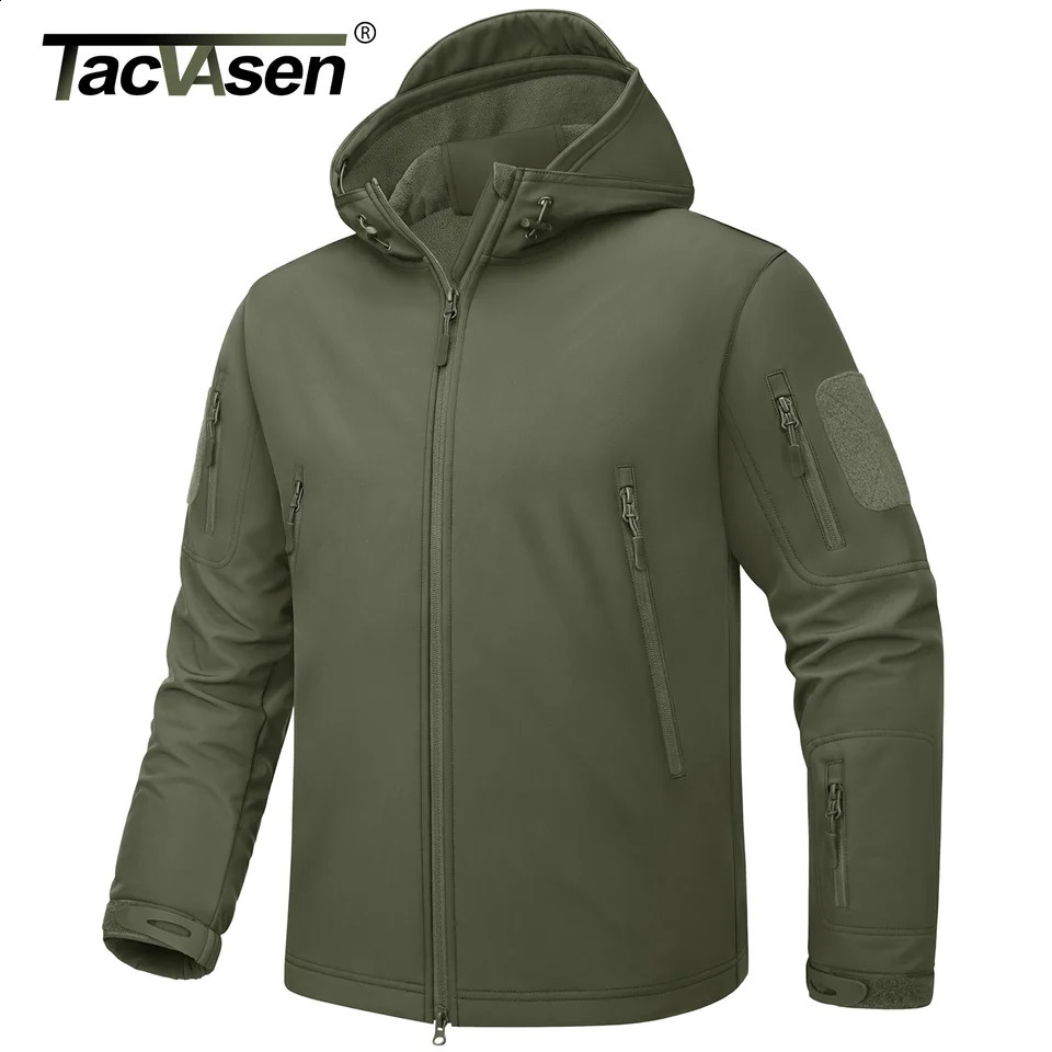 TACVASEN Winter Waterproof Fleece Lined Jackets Mens Safari Softshell Jackets Outdoor Hooded Coats Windproof Warm Windbreaker 240826