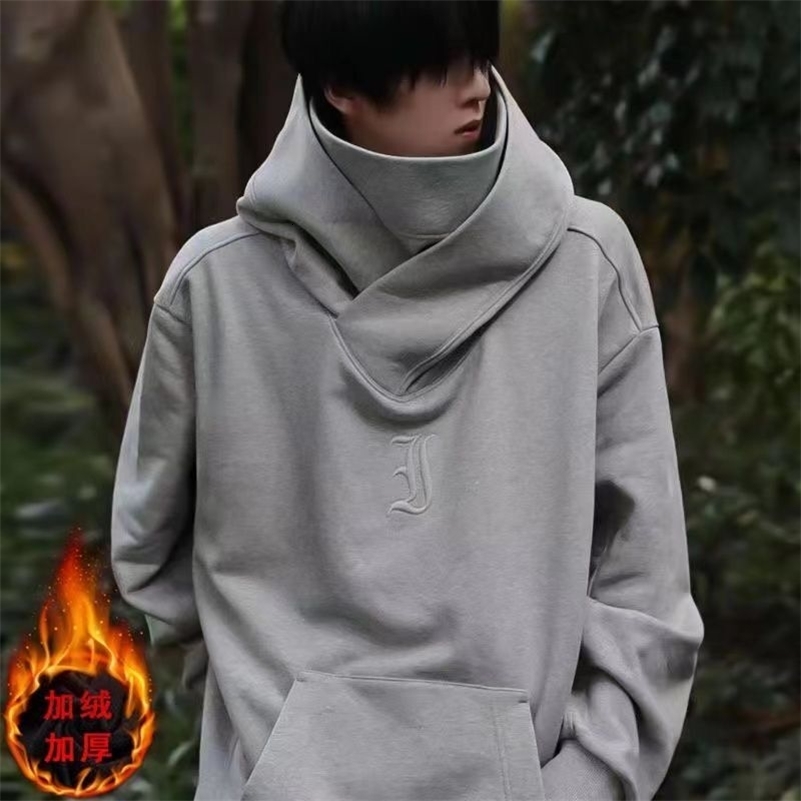 Autumn winter High collar hoodie loose comfortable Mens clothes Harajuku Hiphop streetwear Fleece hooded oversize Sweatshirt y240824