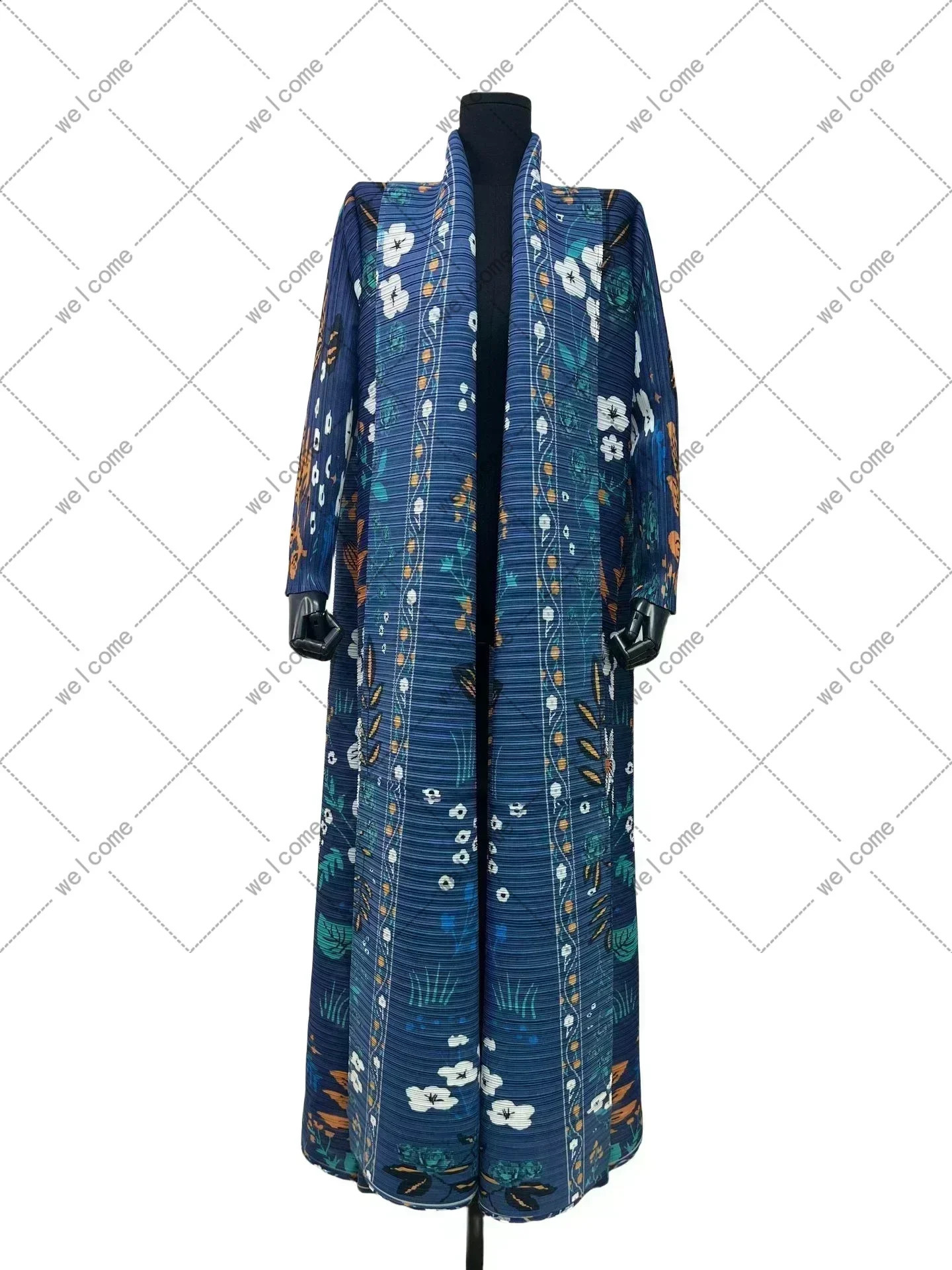 Miyake plissé vintage imprimé collier collier à manches longues femme manteau femme hiver 2024 Dubaï style plus taille 240824