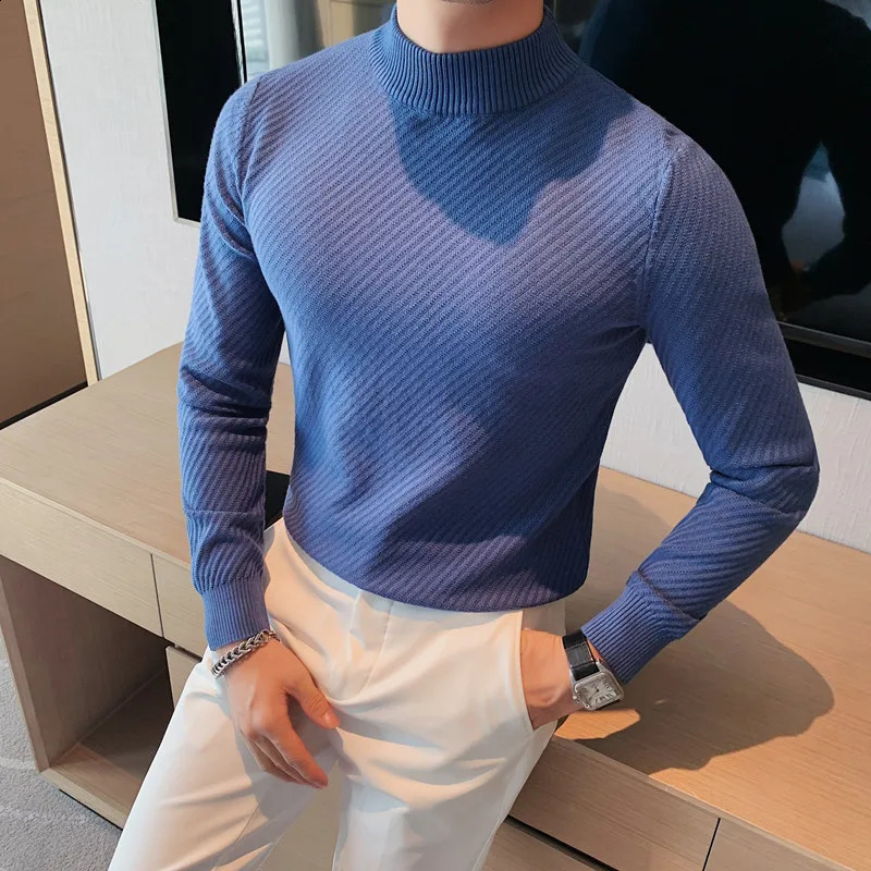 autumn/winter solid long sleeved turtle neck mens sweater ultra-thin fit casual knitted drawbar S-3XL 240824