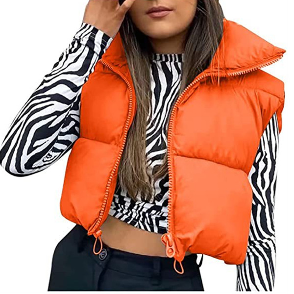 Women's Vests Fall Winter Warm Cropped Vest Jackets For Women Fashion Sleeveless Stand Collar Zip Up Puffer Waistcoat Street Style Outwear