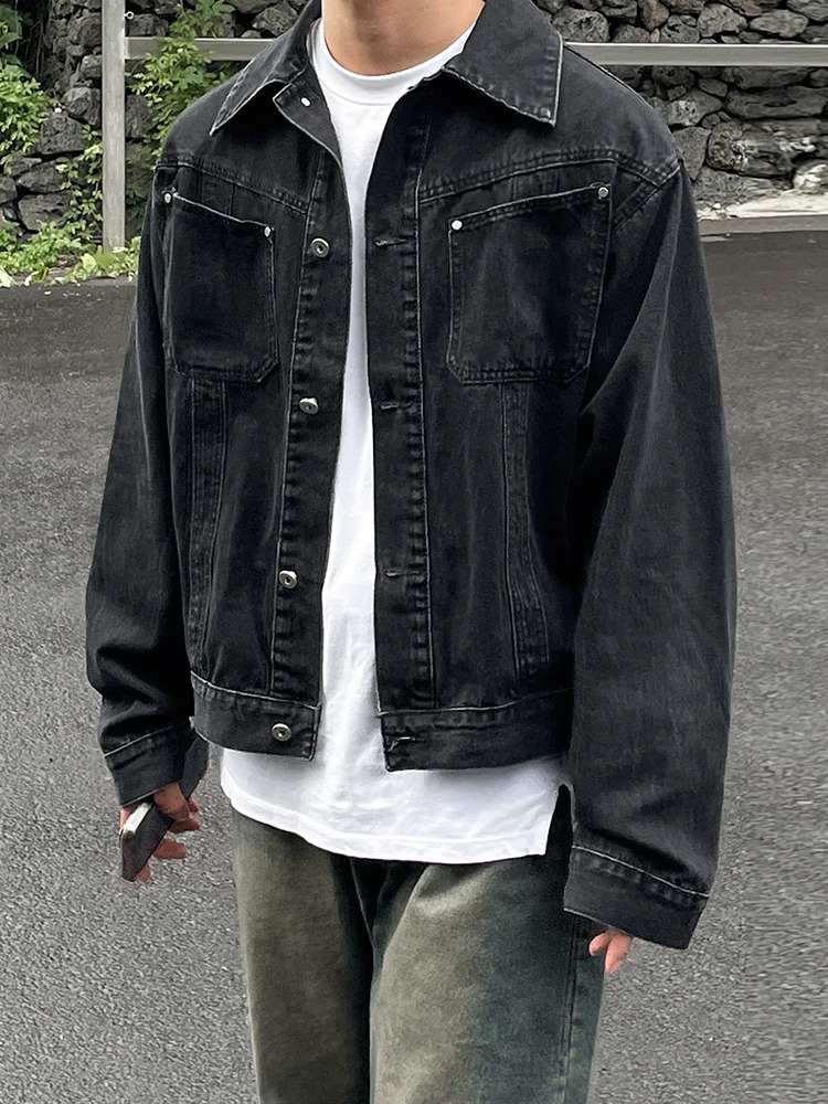 Syuhgfa revers en denim veste hommes printemps été de style coréen de style coréen single coloriage masculin coloride 240826