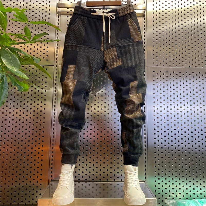 Men Spring Autumn Fashion Patchwork Woolen Casual Pants Mens Stretch Harem Pants Male Casual Pockets Trousers A455 240824