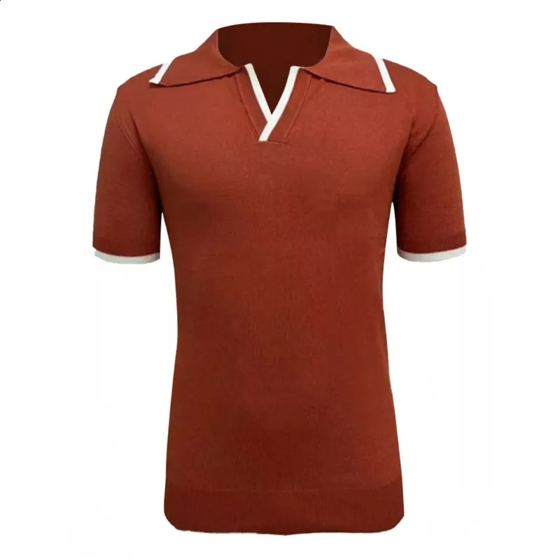 2024 Mens Casual Comparison Knitted Commuting Business Edition Retro Polo Neck Short Sleeve Mens Top 240824