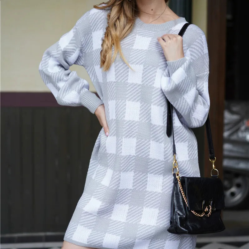 Large size winter knitted long sweater for women long sleeved O-neck autumn office womens straight pull plain sweater 240826